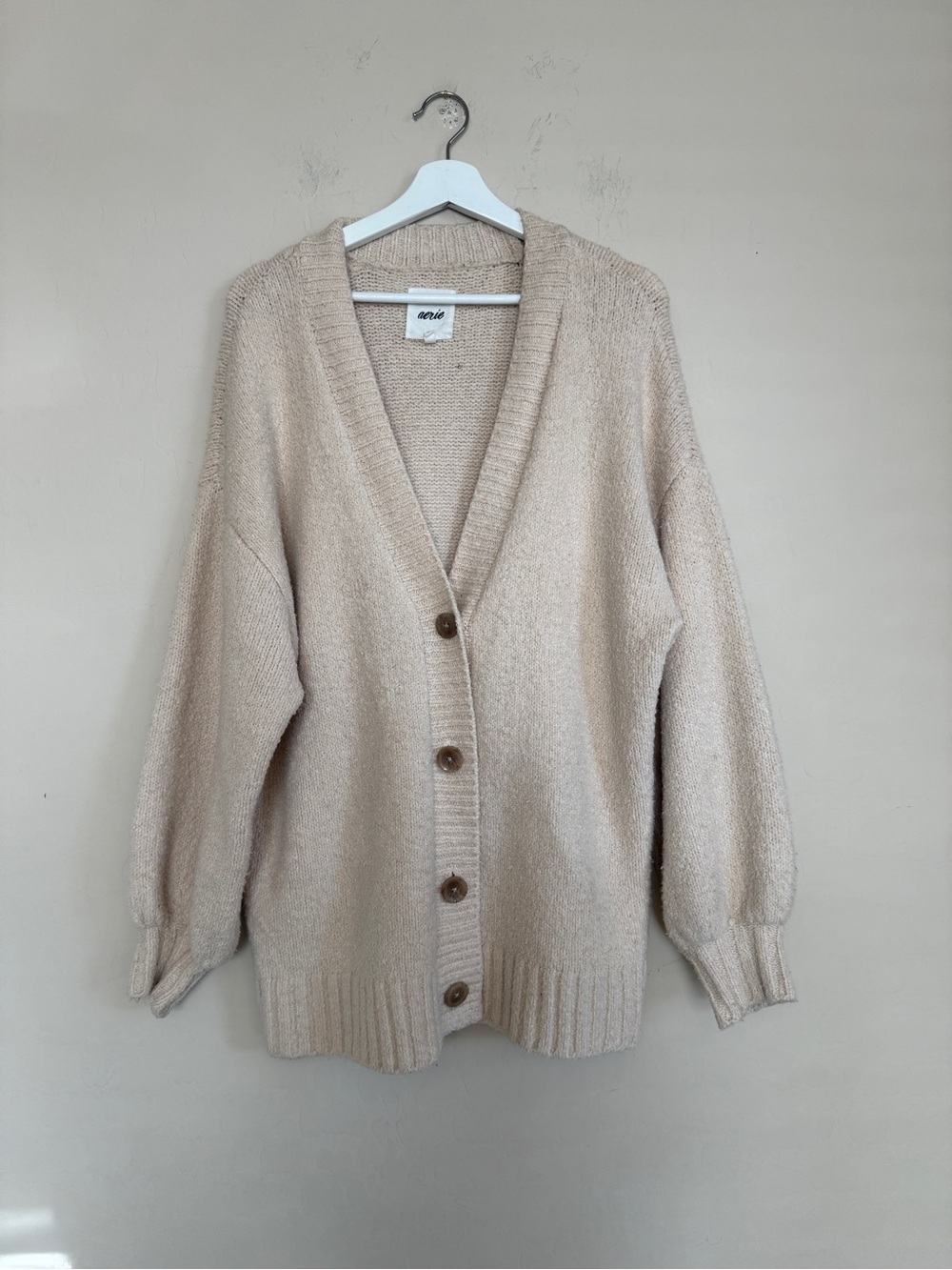 Aerie Oversized Cream Button-Front Slouchy Cardigan Sweater Comfy Small